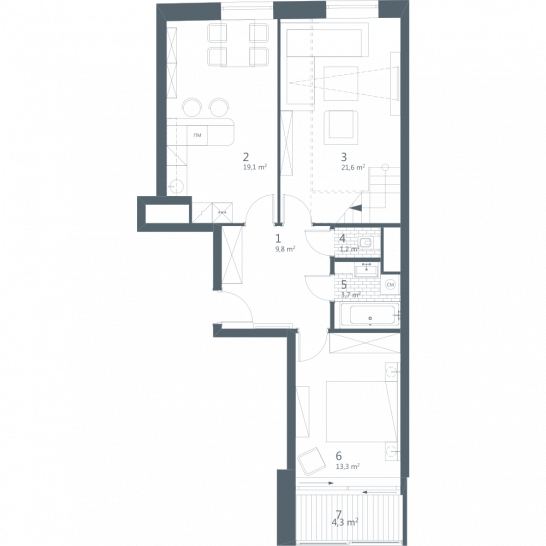 Трёхкомнатная квартира 135.66 м²